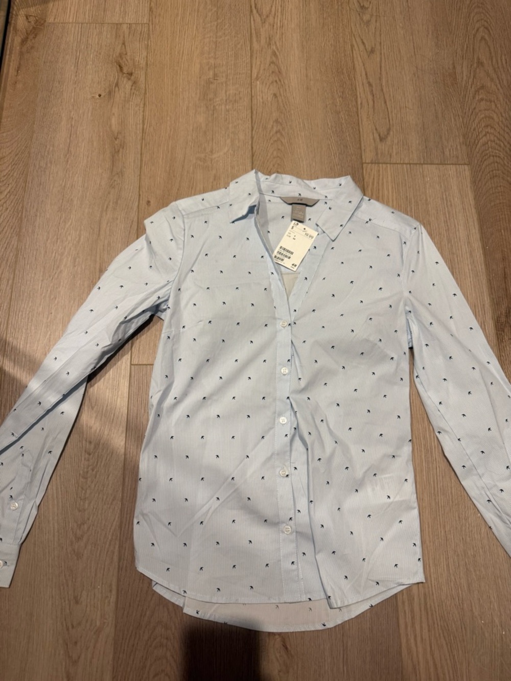 Light Blue Printed women’s Button-Down Shirt